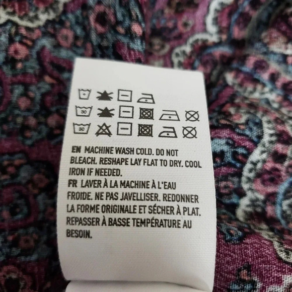 American Eagle Shift Peasant Dress Purple Paisley Keyhole Neck 3/4 Sleeve Boho - Picture 9 of 9